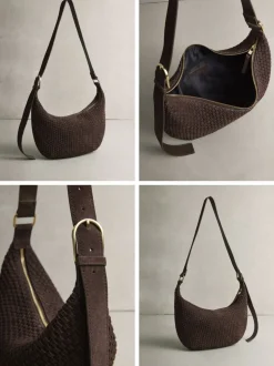 Chocoladebruin - N. Premium Suede Sling Weave Schoudertas