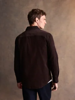 Chocoladebruin - Overhemd in westernstijl met lange mouwen van corduroy