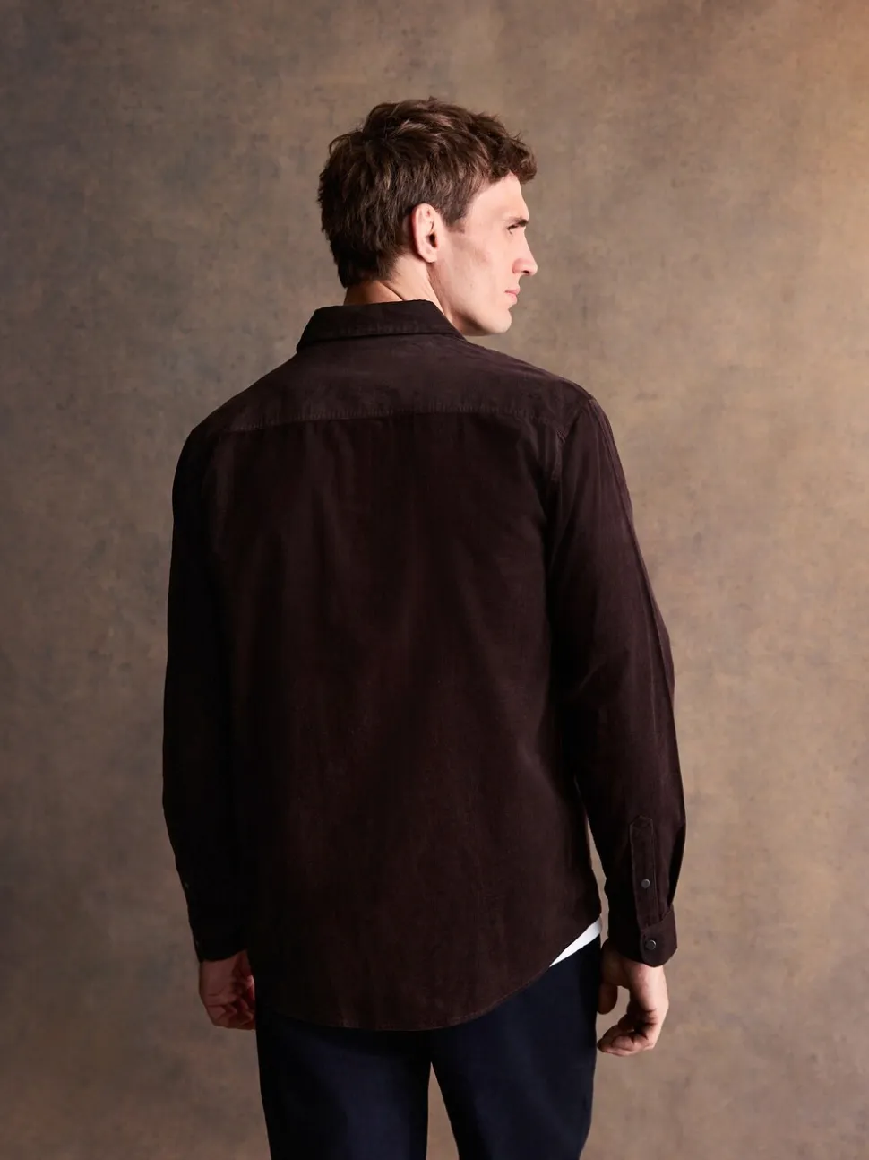 Chocoladebruin - Overhemd in westernstijl met lange mouwen van corduroy