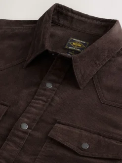 Chocoladebruin - Overhemd in westernstijl met lange mouwen van corduroy