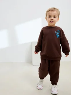 Chocoladebruin - Printed Crew Neck Sweat Top & Joggers Set (3mths-7yrs)