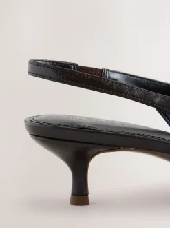 Chocoladebruin - Punt Toe Lage Slingback Naaldhak Schoenen