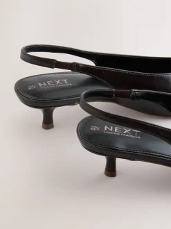 Chocoladebruin - Punt Toe Lage Slingback Naaldhak Schoenen