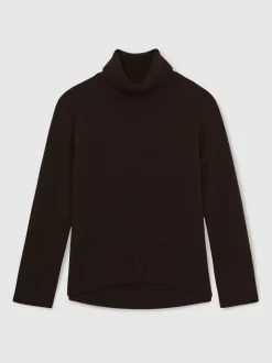 Chocoladebruin - Reiss Brooklyn trui met rolkraag van wol-kasjmier