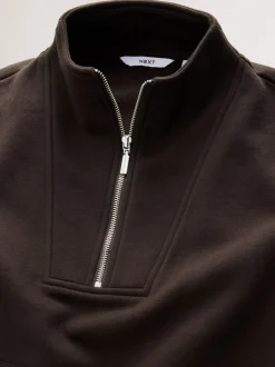 Chocoladebruin - Relaxed fit sweatshirt van zware katoenrijke jersey met ritssluiting bij de hals