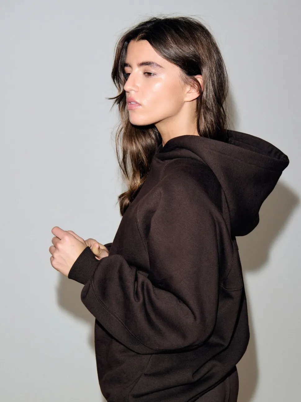 Chocoladebruin - Relaxte zware hoodie met normale lengte