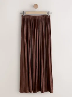 Chocoladebruin - Satin Pleated Maxi Skirt