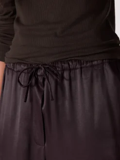 Chocoladebruin - Satin Tie Waist Wide Leg Trousers