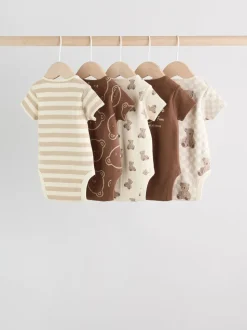 Chocoladebruin - Set van 5 babyrompertjes met korte mouwen