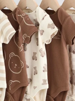 Chocoladebruin - Set van 5 babyrompertjes met korte mouwen