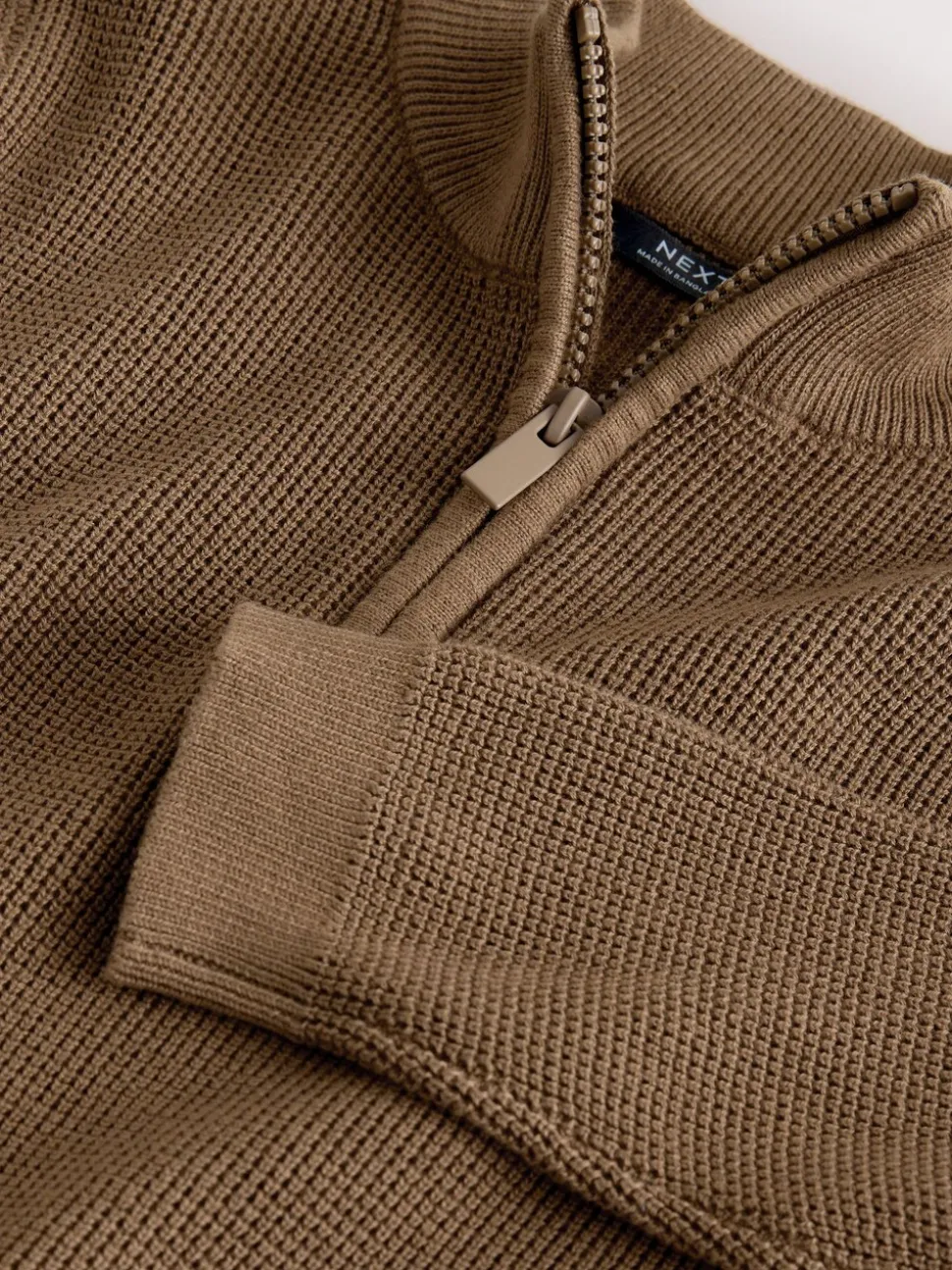 Chocoladebruin - Textured Knitted Zip Neck Jumper (3-16yrs)