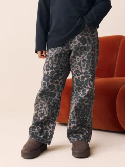 Chocoladebruin luipaardmotief - Jeans met wijde pijpen (3-16 jr)