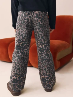 Chocoladebruin luipaardmotief - Jeans met wijde pijpen (3-16 jr)