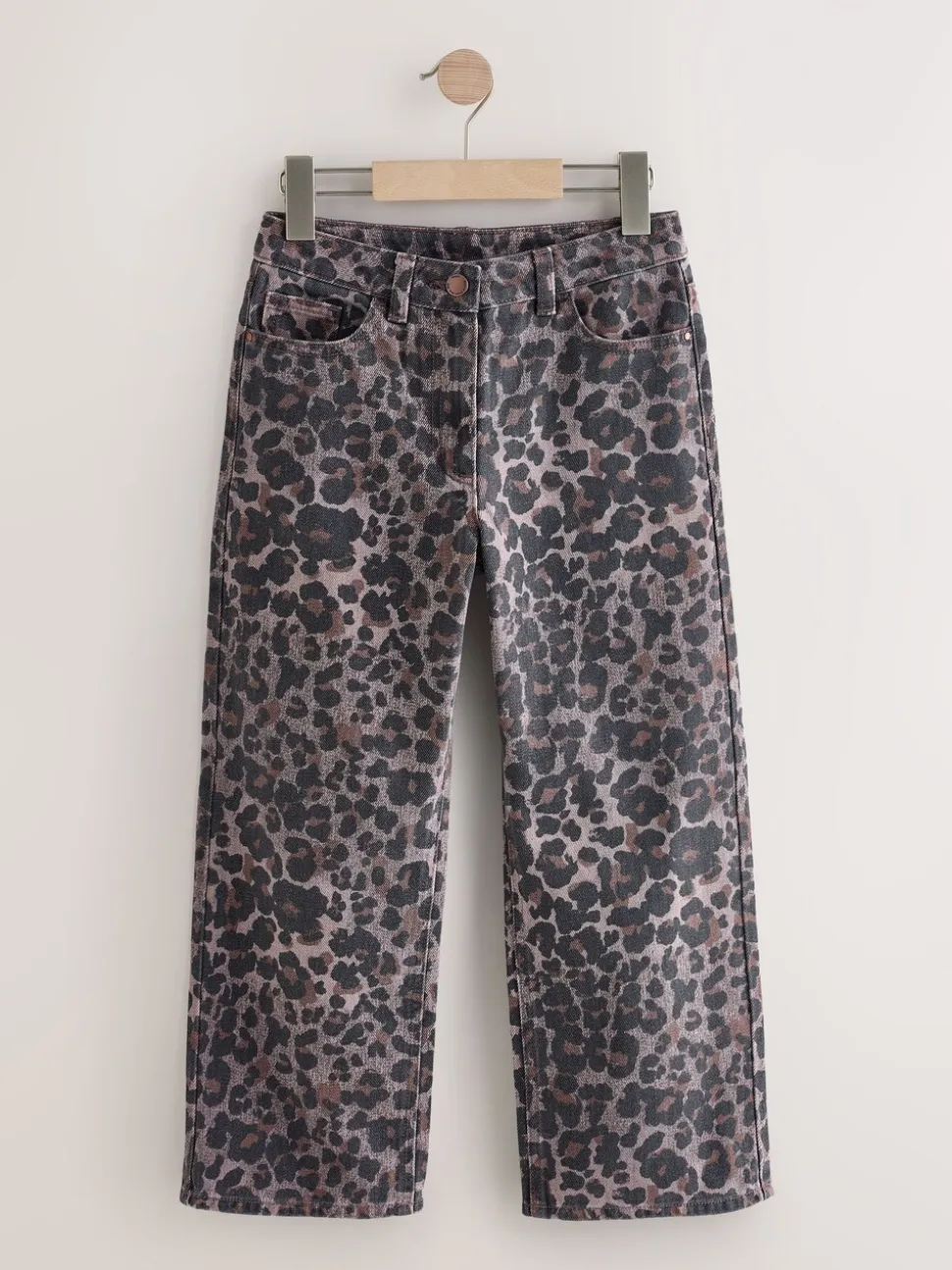 Chocoladebruin luipaardmotief - Jeans met wijde pijpen (3-16 jr)