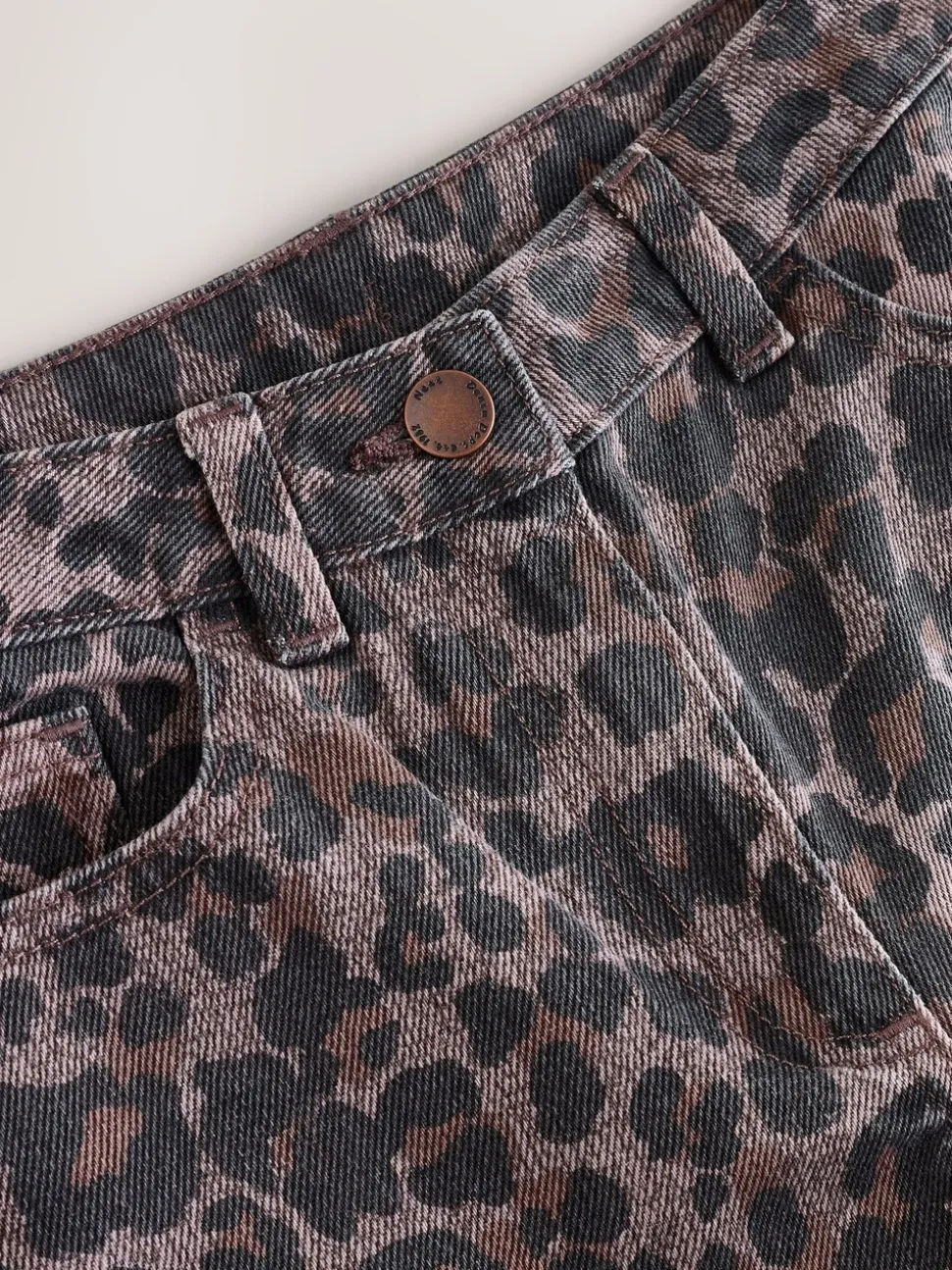 Chocoladebruin luipaardmotief - Jeans met wijde pijpen (3-16 jr)