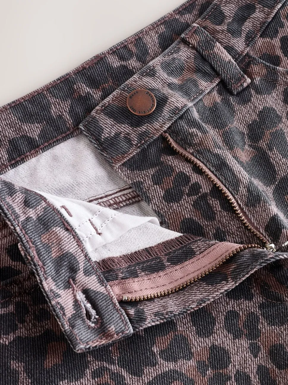 Chocoladebruin luipaardmotief - Jeans met wijde pijpen (3-16 jr)