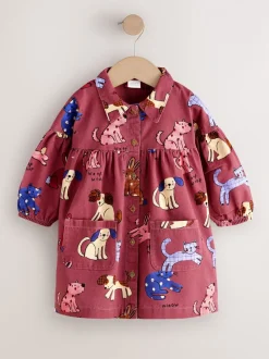 Chocoladebruin met karakteristieke print - Long Sleeve Cotton Dress (3mths-8yrs)