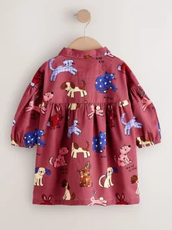 Chocoladebruin met karakteristieke print - Long Sleeve Cotton Dress (3mths-8yrs)