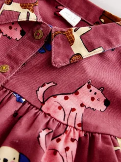 Chocoladebruin met karakteristieke print - Long Sleeve Cotton Dress (3mths-8yrs)