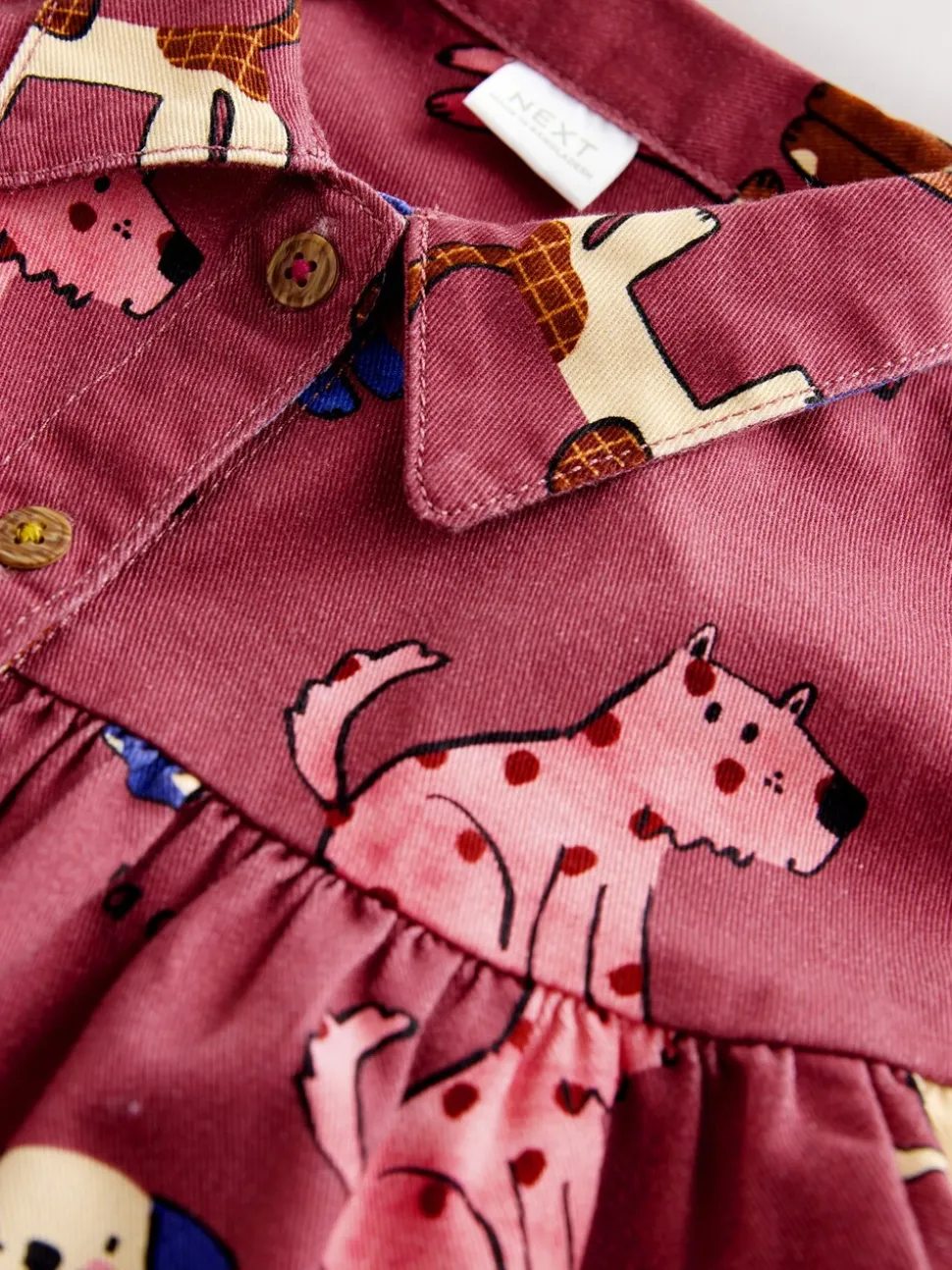 Chocoladebruin met karakteristieke print - Long Sleeve Cotton Dress (3mths-8yrs)