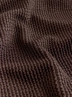 Chocoladebruin met kreukeltextuur - Buikcorrigerend DD+ badpak met beugel