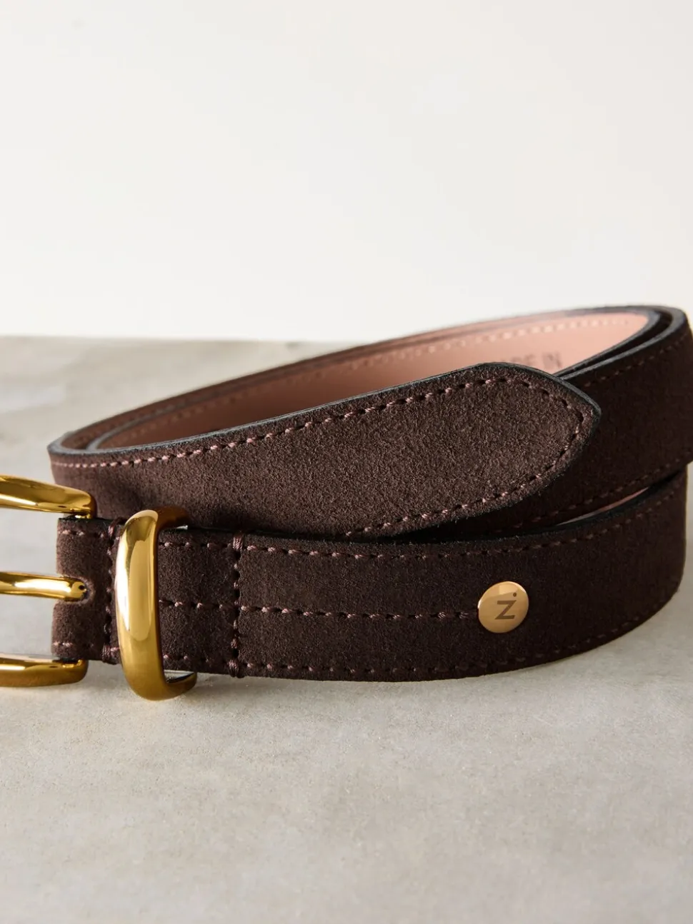 Chocoladebruin suède - N. Premium Made In Italië riem met gemiddelde breedte