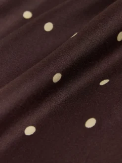 Chocoladebruin/Crème met stippen - Satijnen midirok