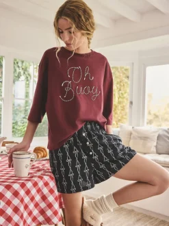 Chocoladebruine slogan - Pyjama met short