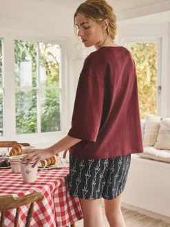 Chocoladebruine slogan - Pyjama met short