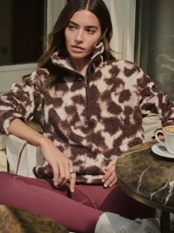 Chocoladebruin/roze luipaardprint - Soft Touch Knusse Teddy Borg Kwartrondrits Fleece
