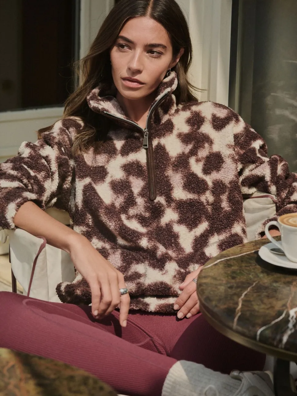 Chocoladebruin/roze luipaardprint - Soft Touch Knusse Teddy Borg Kwartrondrits Fleece