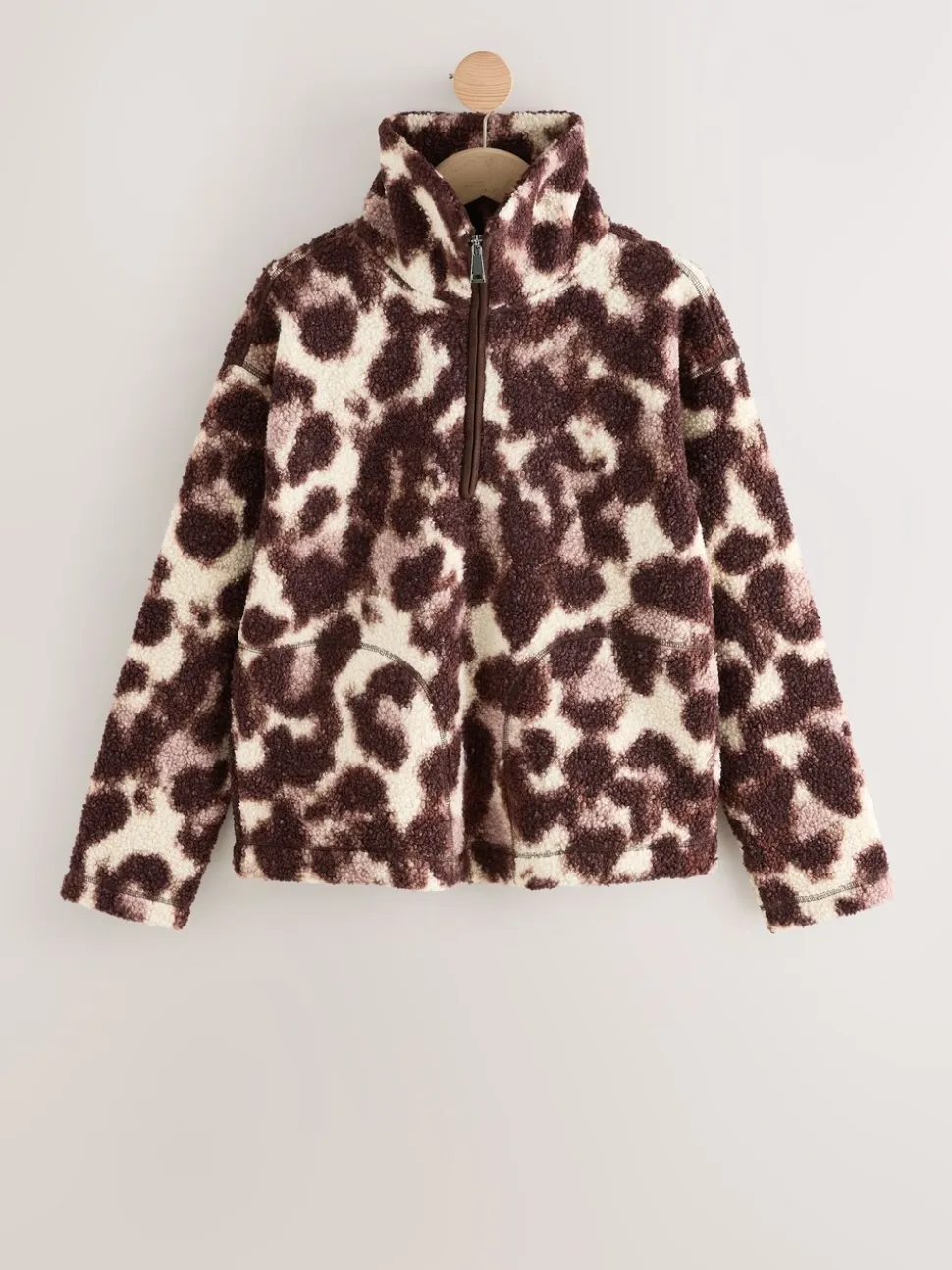 Chocoladebruin/roze luipaardprint - Soft Touch Knusse Teddy Borg Kwartrondrits Fleece