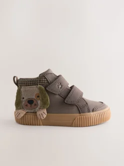 Chocoladekleurig met hondenprint - Hoge schoenen met klittenbandsluiting