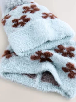 Chocolate Blue Flower - Beanie And Snoods Set (1-16yrs) (1-16yrs)