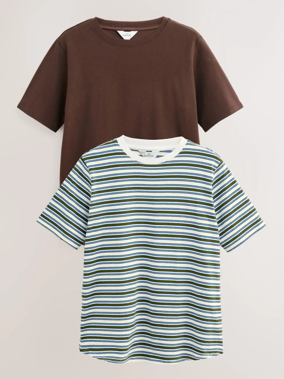 Chocolate Brown and Green Stripe - Maternity Nursing T-Shirts 2 Pack