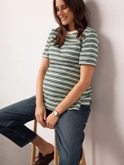 Chocolate Brown and Green Stripe - Maternity Nursing T-Shirts 2 Pack