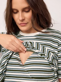 Chocolate Brown and Green Stripe - Maternity Nursing T-Shirts 2 Pack