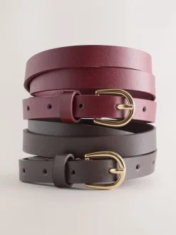 Chocolate Brown/Berry - PU Skinny Riemen 2 Pakket