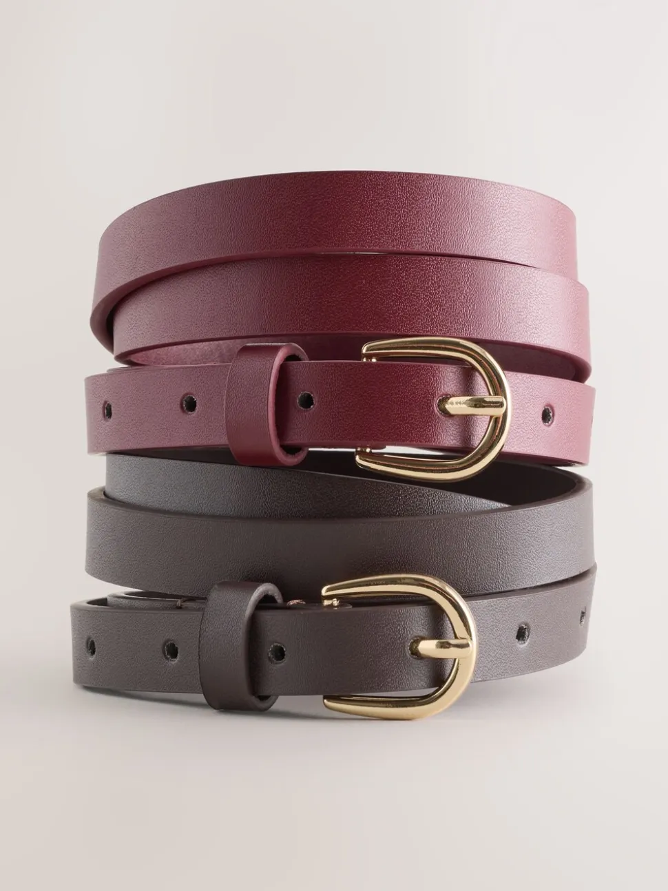 Chocolate Brown/Berry - PU Skinny Riemen 2 Pakket