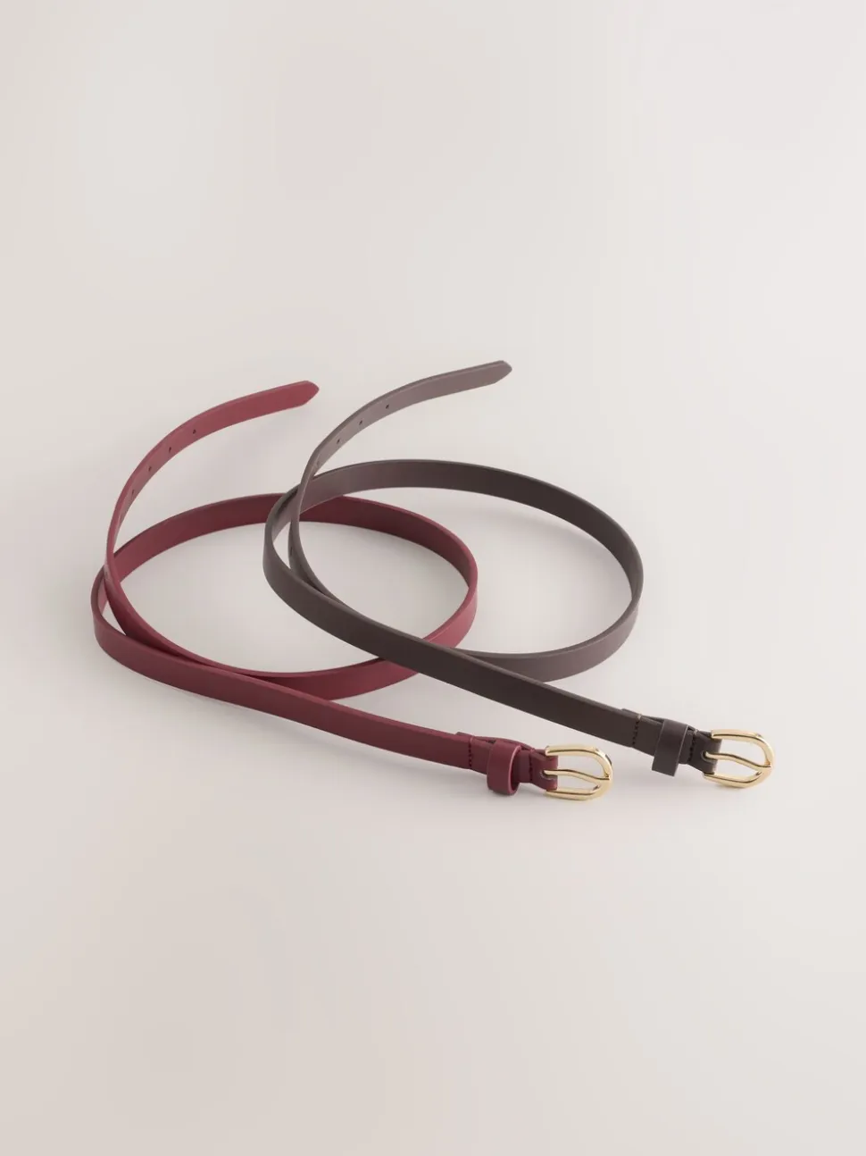 Chocolate Brown/Berry - PU Skinny Riemen 2 Pakket