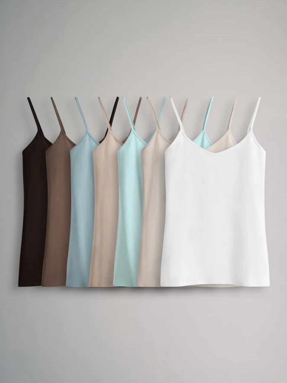 Chocolate Brown/Cream/White/Blues - The Set 7 pakken dunne bandvest Tops
