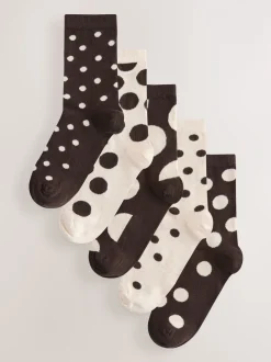 Chocolate Brown/White Spot - Set van 5 paar enkelsokken
