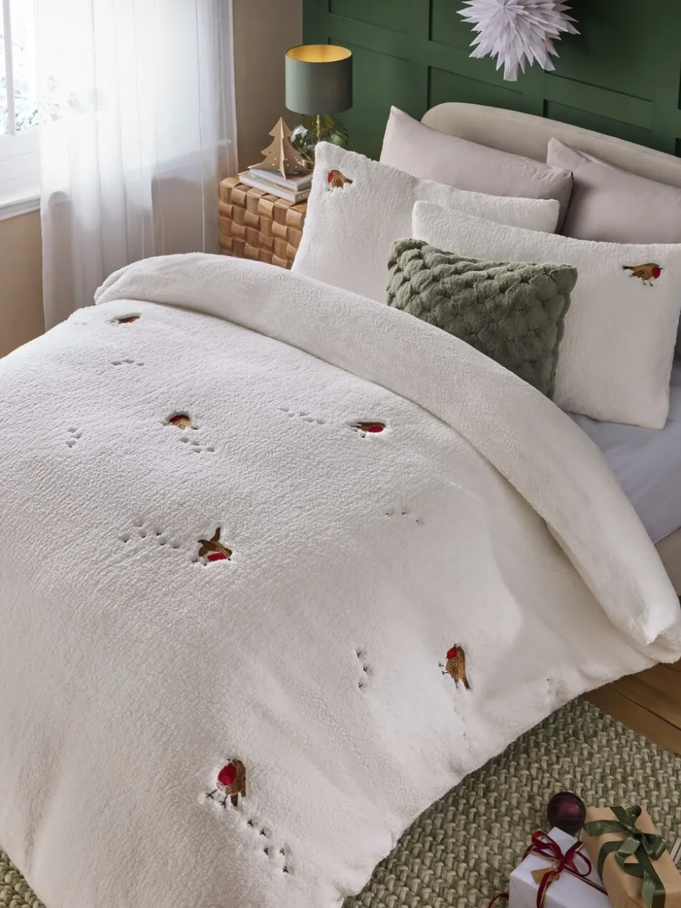 Christmas Robin fleece dekbedovertrek en kussensloop