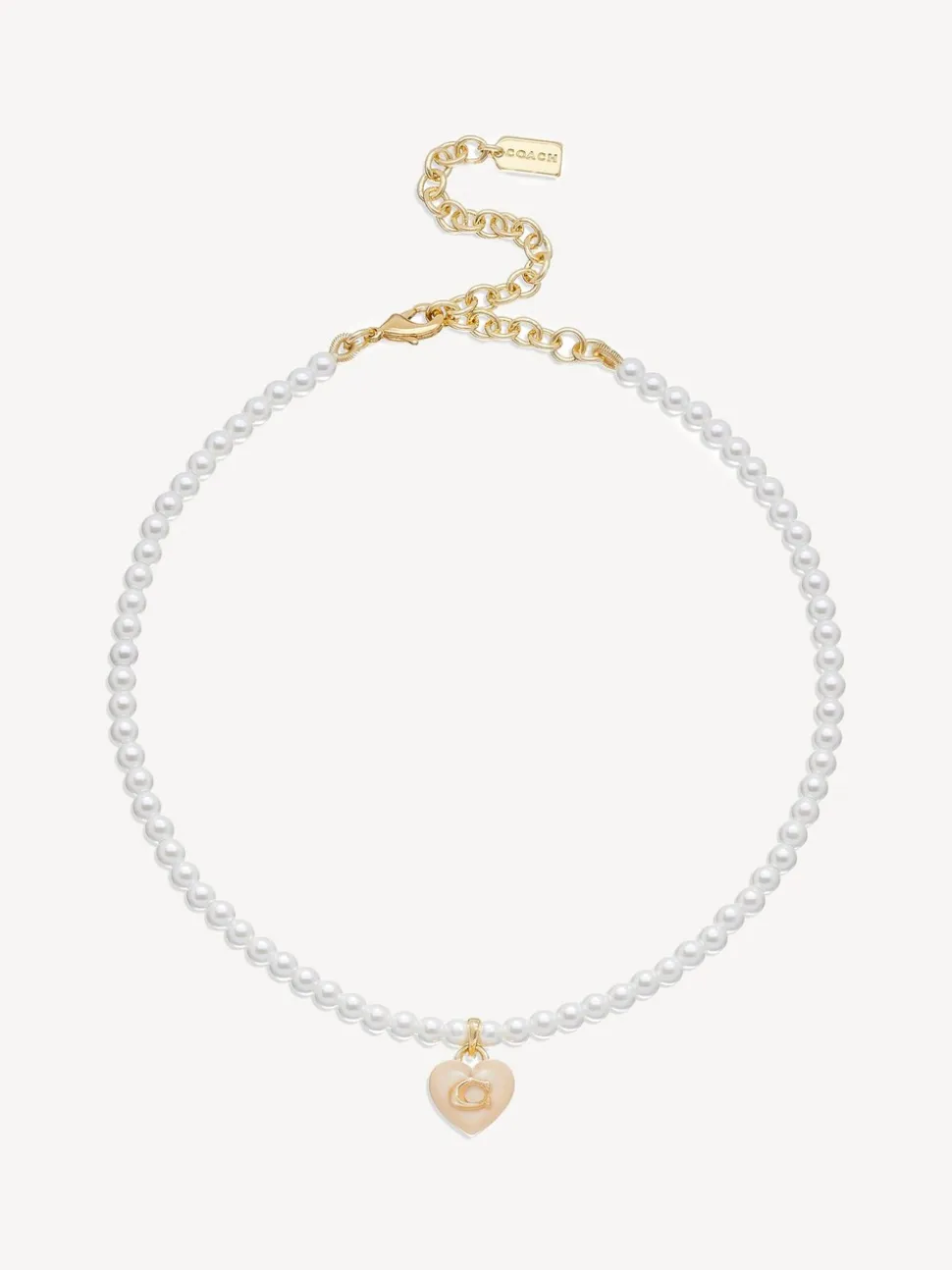 COACH Signature Heart Pearl Choker Necklace