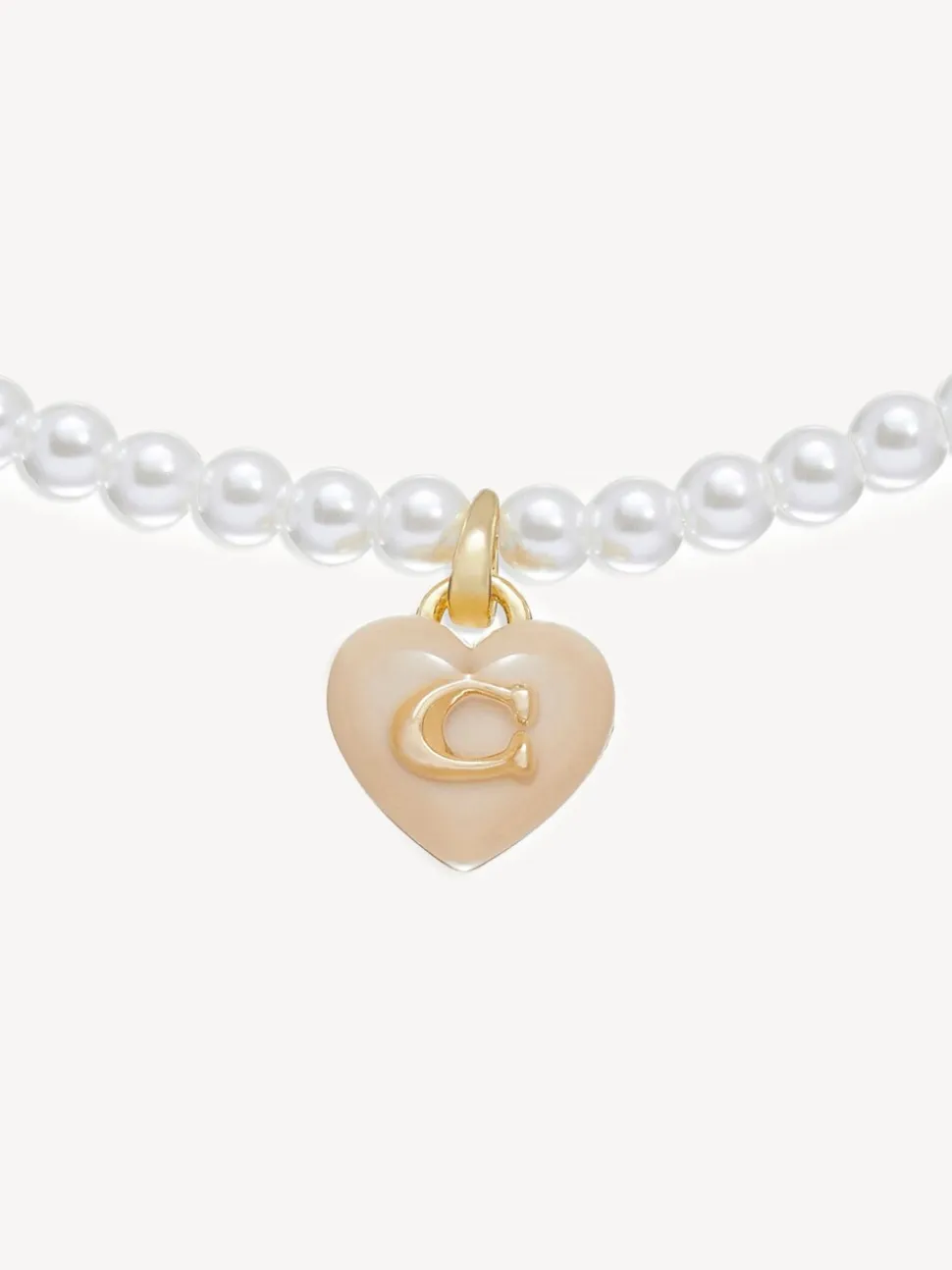 COACH Signature Heart Pearl Choker Necklace