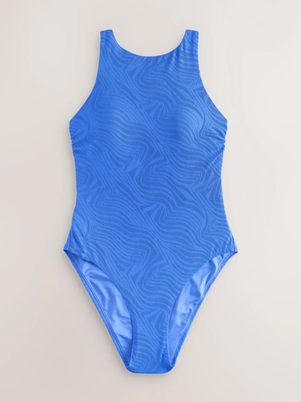 Cornflower Blue Textured - Hoogsluitend buikcorrigerend badpak