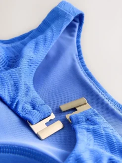 Cornflower Blue Textured - Hoogsluitend buikcorrigerend badpak
