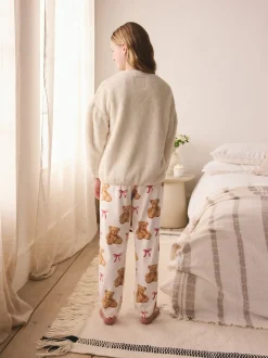 Cream Bear Applique - Fleece Pyjamas Set (12mths-16yrs)