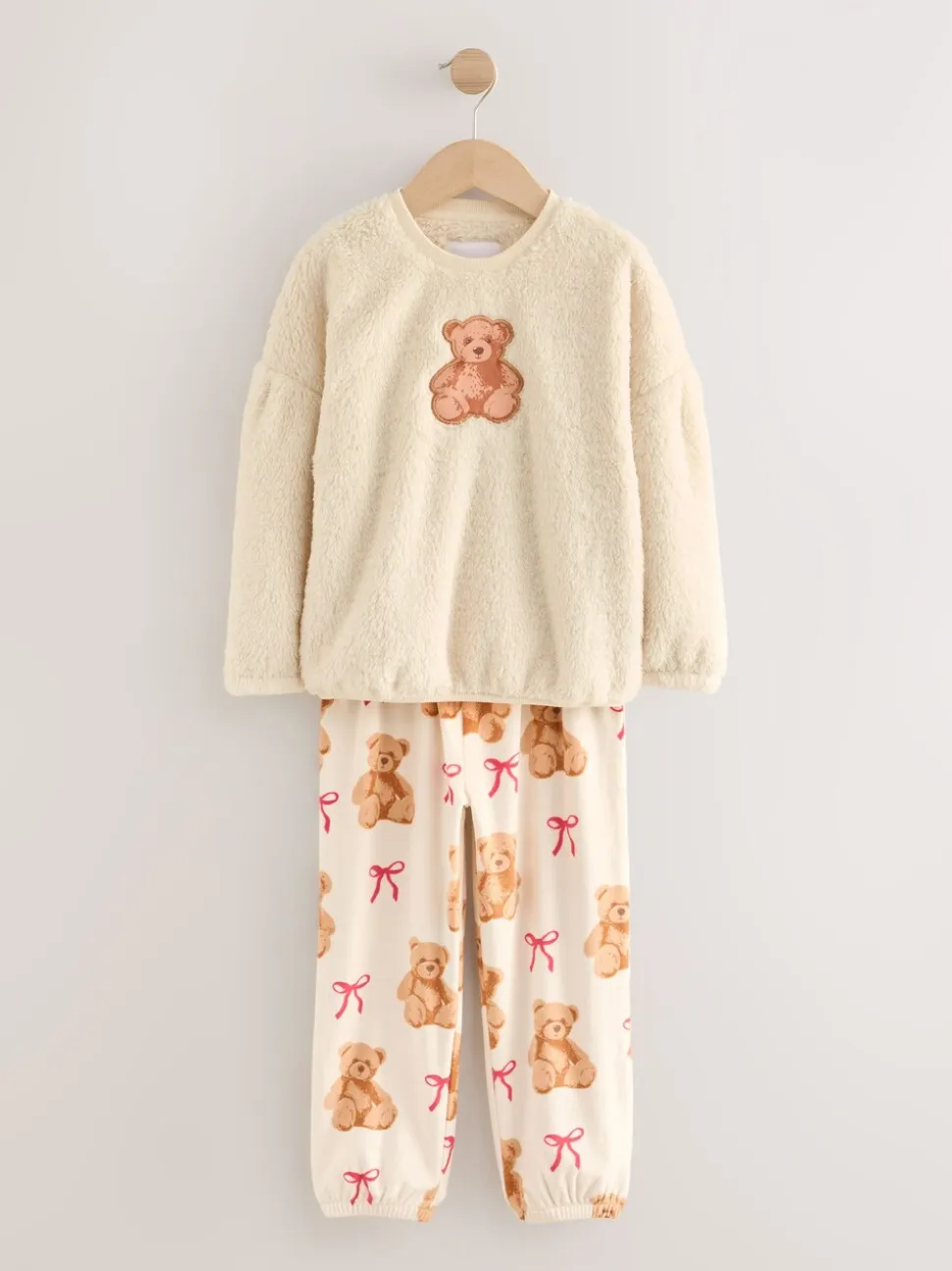 Cream Bear Applique - Fleece Pyjamas Set (12mths-16yrs)