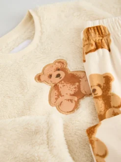 Cream Bear Applique - Fleece Pyjamas Set (12mths-16yrs)